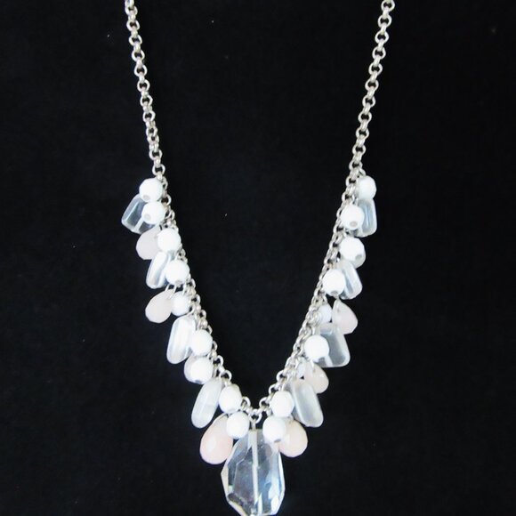 Cluster beaded necklace with white, clear & pink beads - Picture 3 of 5